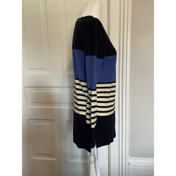 Kate Spade Wool Cashmere Blend Stripe XS Sweater Blue Black White Oversized Long - Picture 3 of 7